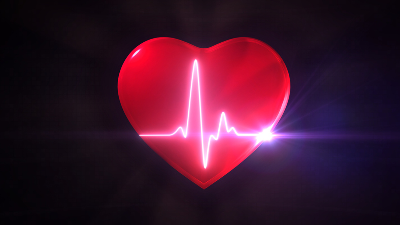 Glowing red heart with a heartbeat line